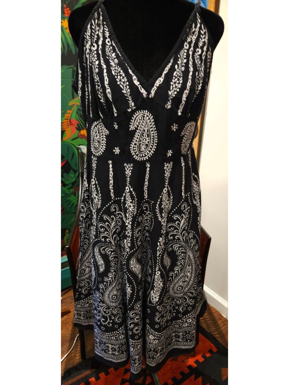 Magic Women's Black & White Paisley Sundress 2X Adjustable Straps 100% Cotton